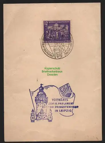 B11042 Brief DDR 303 Propaganda Losung  1952 Leipzig IV. Parlament der FDJ