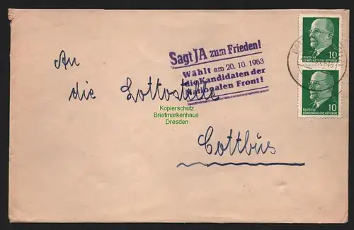 B11031 Brief DDR Propaganda Losung Sagt JA zum Frieden 1963 Kandidaten der