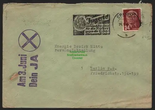 B10761 Brief DDR Propaganda Erfurt 1951 Am 3. Juni Dein JA