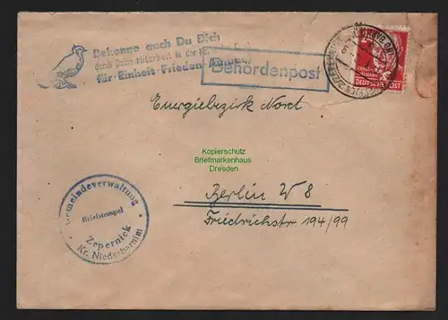 B11461 Brief DDR Propaganda Zepernick 1950 Bekenne Dich … Einheit Frieden Aufbau