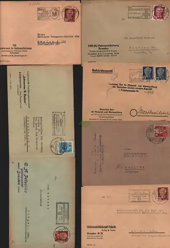 B11557 7x Brief DDR Dresden Werbestempel DRK Staatliche Versicherung Wahl 1954