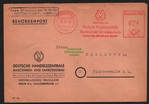 B11463 Brief DDR Propaganda Berlin 1950 Eure Stimmen … Einheit Frieden Aufbau