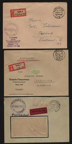 B12769 3x Brief DDR Postsache Hauptpostamt W8 Sparkassenamt Berlin Funkamt 1957