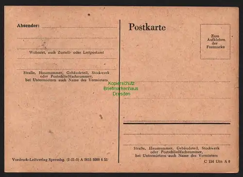 B11016 Postkarte DDR Propaganda Losung Selbstbestimmung Friedensvertrag 1954