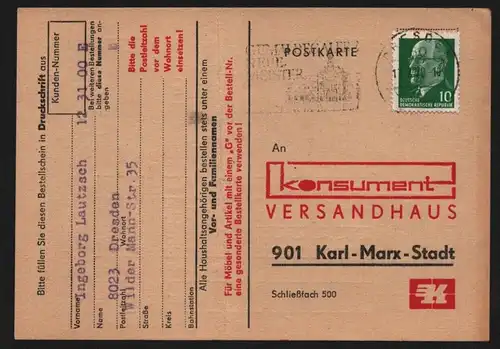 B13028 DDR Geschichte Bestellkarte Konsument Warenhaus Chemnitz 1970