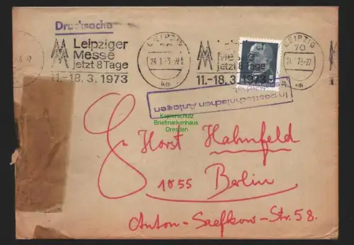 B11039 Brief DDR Leipzig 1973 Leipziger Messe Stempel In posttechnischen Anlagen
