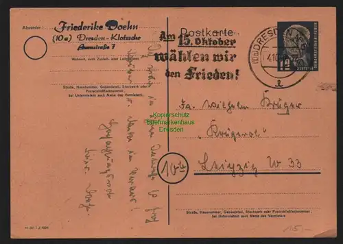 B11552 DDR Ganzsache Dresden N6 Werbestempel Wahl am 15. Oktober