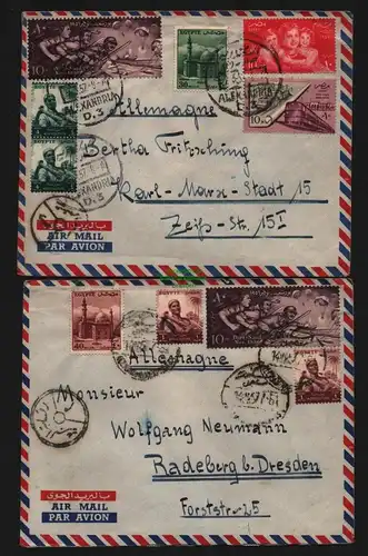 B12773 2x Brief Ägypten 1957 Alexandrien Luftpost in die DDR Radeberg Karl-Marx