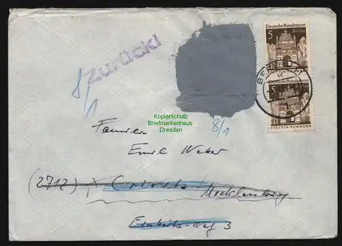 B12607 Brief Westberlin - DDR Postkrieg 1966 Crivitz  Kriegsgefangenen Marke