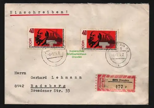 B12770 DDR Brief Einschreiben 2x 1316 A Einschreiben MeF Dresden nach Radeberg