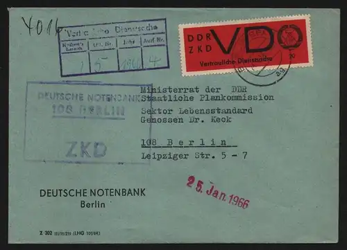 B11901 DDR VD 3x Brief Dt. Notenbank a Ministerrat 1966 Vertrauliche Dienstsache