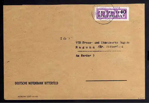 B1425 DDR ZKD 12 Kontrollzahl 8004 Brief Bitterfeld geprüft BPP Deutsche Notenba