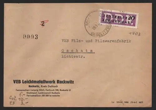 B14195 DDR ZKD Brief 1957 11 1403 Delitzsch VEB Leichtmetallwerk Rackwitz an an