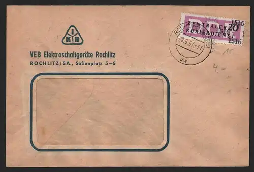 B14246 DDR ZKD Brief 1957 15 1516 Rochlitz VEB Elektroschaltgeräte an nach Rüder