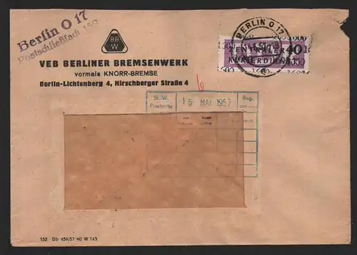 B14265 DDR ZKD Brief 1957 12 1600 Berlin Ministerien VEB Berliner Bremsenwerk vo
