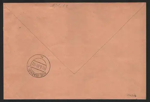 B14217 DDR ZKD Brief 1957 11 1502 Aue Deutsche Notenbank Zwönitz an nach Aue