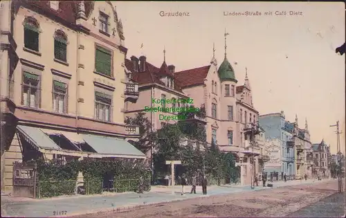 158159 AK Graudenz Grudziadz 1907 Westpreußen Linden Straße mit Cafe Dietz