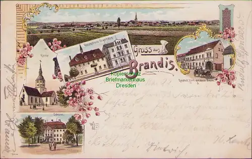 158238 AK Brandis Litho 1899 Ratskeller Stadthaus Kirche Gasthof Goldner Stern