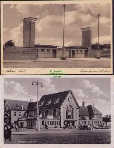 158176 2 AK Köthen Anhalt 1944 Eingang zum Stadion Bahnhof 1952