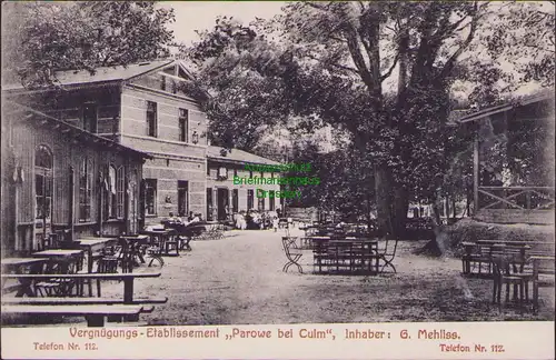 158218 AK Parowe bei Culm 1911 Vergnügungs Etablissement Bahnp. Culm - Kohnatowo