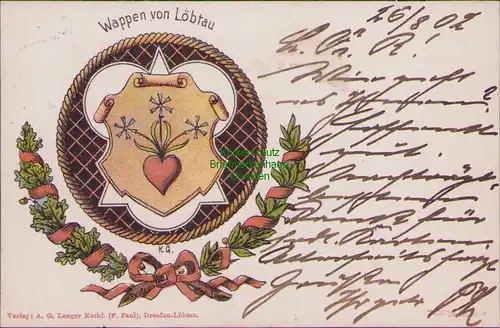 158188 AK Dresden Wappen von Löbtau 1902 Marke Perfin Firmenlochung