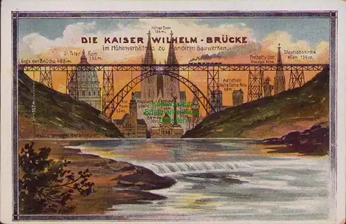 154934 AK Remscheid Kaiser Wilhelm Brücke Wupper Größenvergleich Kölner Dom