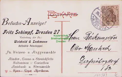 154979 AK Dresdner Heide Hofewiese 1911 bedruckt mit Besuchs Anzeige Potschappel