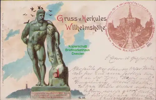 154929 AK Giessen Gruss vom Herkules Wilhelmshöhe 1907 Litho