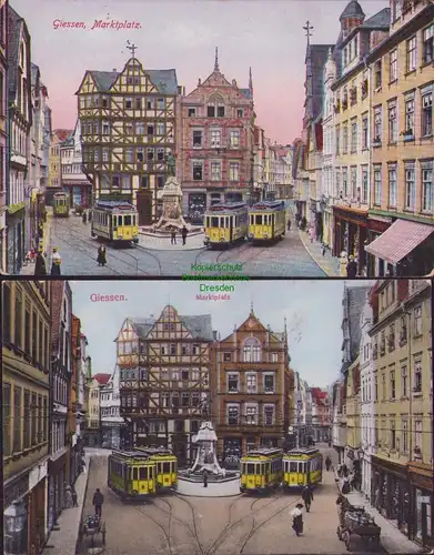 154928 2 AK Giessen Marktplatz Straßenbahnen 1916 1942