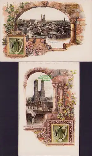 154926 2 AK München Litho Prägekarte um 1900 Frauenkirche Passepartout