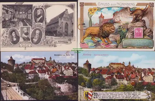 154924 4 AK Nürnberg 1900 Litho Löwe Bratwurstglöcklein 1914 vom Haller Tor 1917