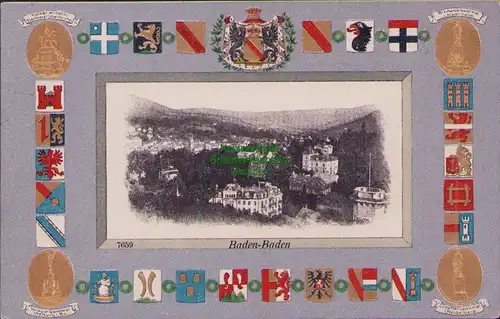 154917 AK Baden-Baden 1907 Passepartout Wappen geprägt