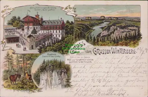 154903 AK Großer Winterberg Litho 1904 Kipphorn Hotel Restaurant