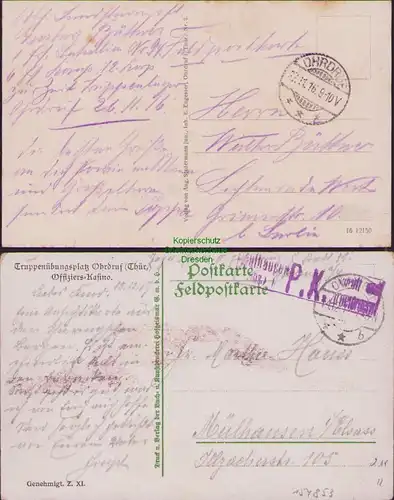 154853 2 AK Truppenlager Ohrdruf i. Thür. 1916 Offizier Kasino Zensur