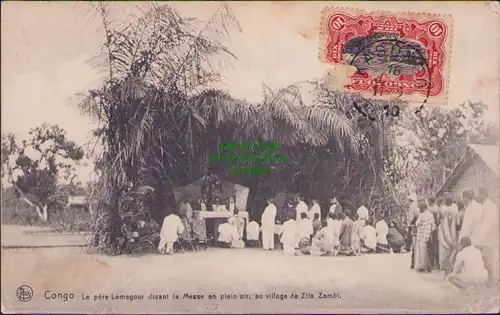 154829 AK Kasongo 1910 Congo Le pere Lemegour disant la Messe en plain air au