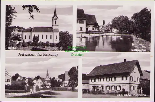 154816 AK Jedesheim Illertissen 1962 Gemischtwaren Stegmann Kirche Dorfweiher