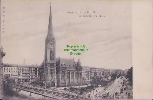 154796 AK Berlin um 1900 Lutherkirche mit Hochbahn