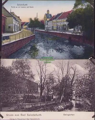 154748 2 AK Bad Salzdetfurth um 1910 Partie an der Lamme mit Markt Salzgarten