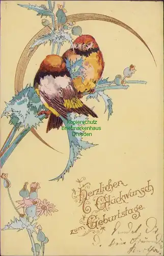 154744 AK Dresden 1902 schöne Prägekarte Vögel Mohn Glückwunsch zum Gebutstag