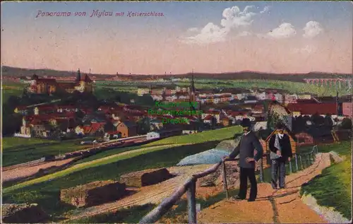 154686 AK Panorama von Mylau mit Kaiserschloss 1924