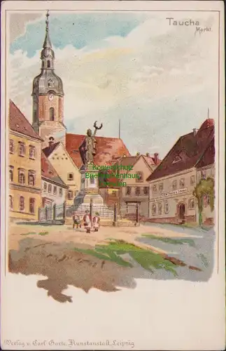 154683 AK Taucha Markt Litho Gasthaus zum Löwen um 1905 Künstlerkarte