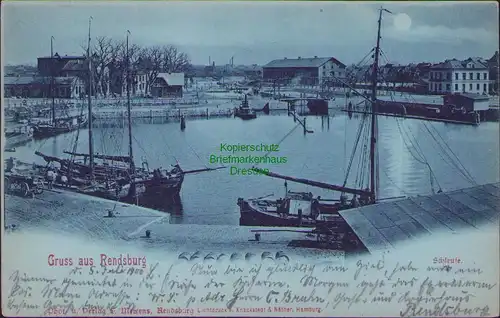 154668 AK Rendsburg Schleuse 1900 Mondscheinkarte Hafen