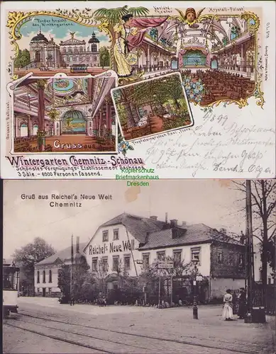 154647 2 AK Chemnitz Schönau Wintergarten 1899 Reichel´s  Neue Welt 1916