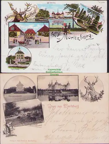 154643 2 AK Litho Moritzburg Jagdschloss Adam´s Gasthof 1898 Fasanenschlösschen