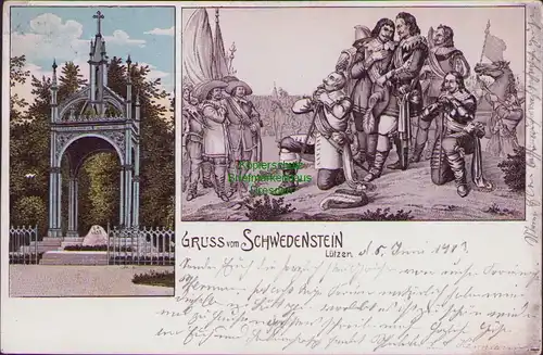 154626 AK Lützen 1903 Litho Gruss vom Schwedenstein Gustav-Adolf-Gedenkstätte