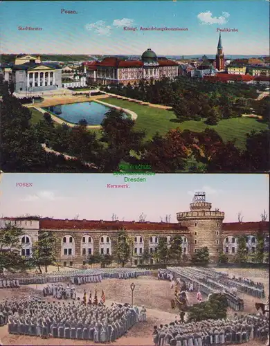 154624 2 AK Posen Poznan um 1915 Park Stadttheater Kernwerk Militär Soldaten
