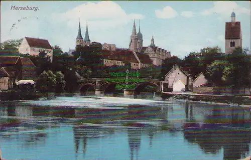 154609 AK Merseburg 1912 Saale Panorama Brücke Kirche