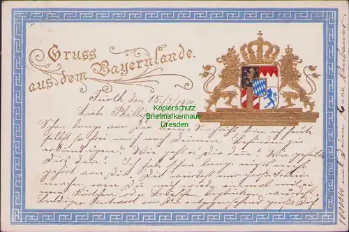 154582 AK Wappenkarte Bayernland Prägekarte 1900 Fürth nach London