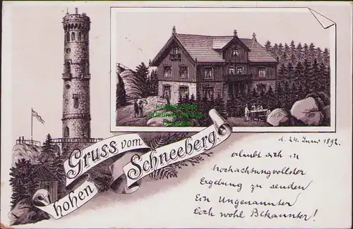 154567 AK Hoher Schneeberg Litho Vorläufer 1892 Restaurant Aussichtsturm