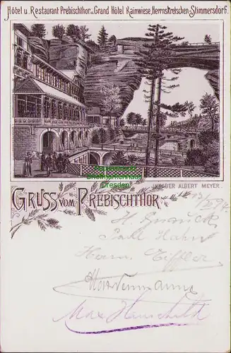 154566 AK Prebischtor Pravcicka brana Hotel Restaurant Litho Vorläufer 1894